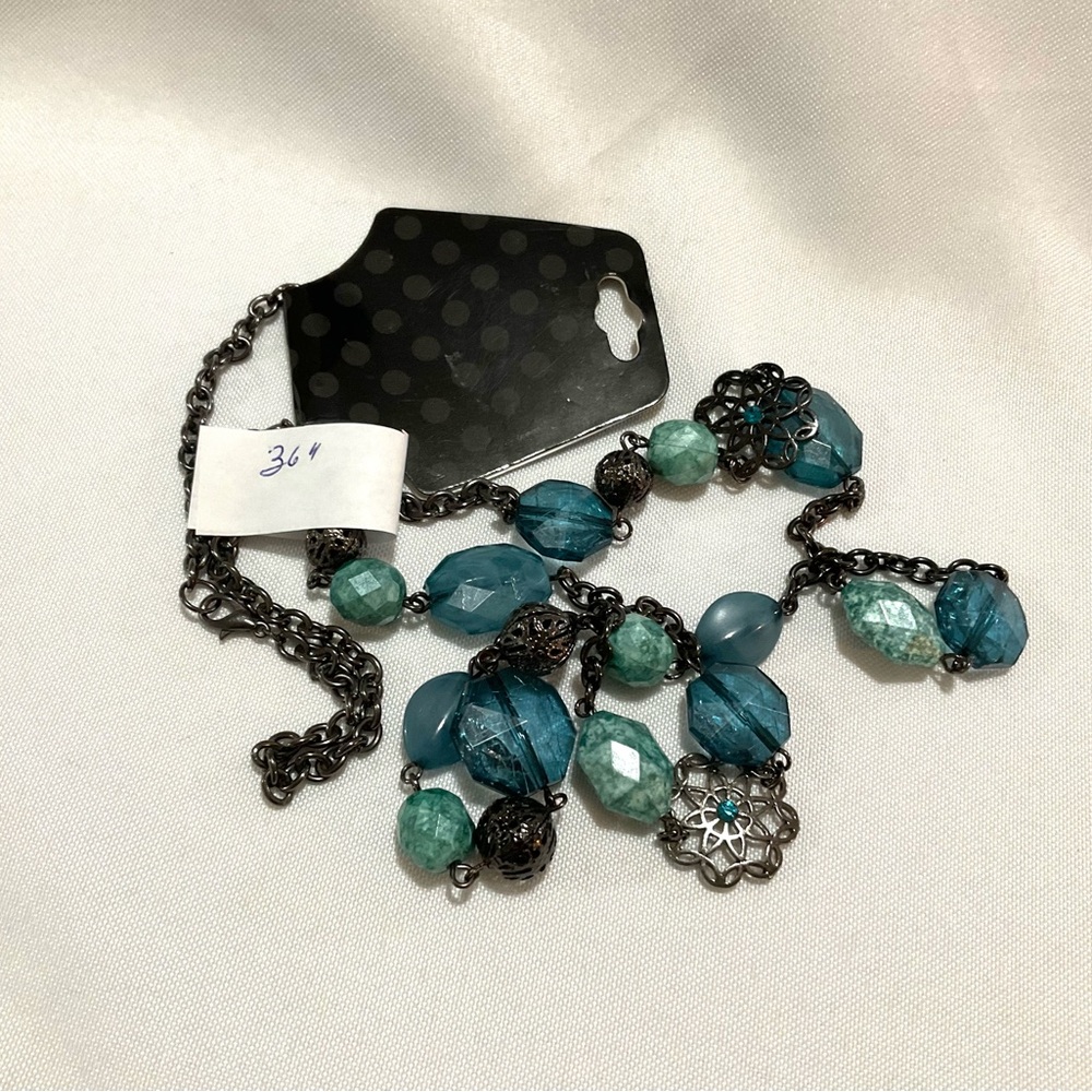 Blue Beaded Necklace on Black Chain - Picture 2 of 6